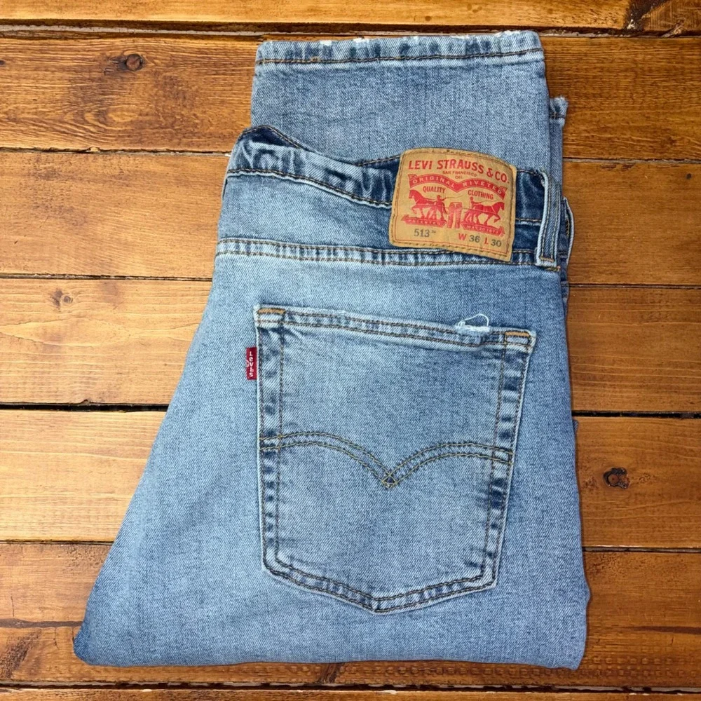 Levi's 513 Slim Straight Jeans Men 36x30 Blue Denim Stretch Workwear Pants